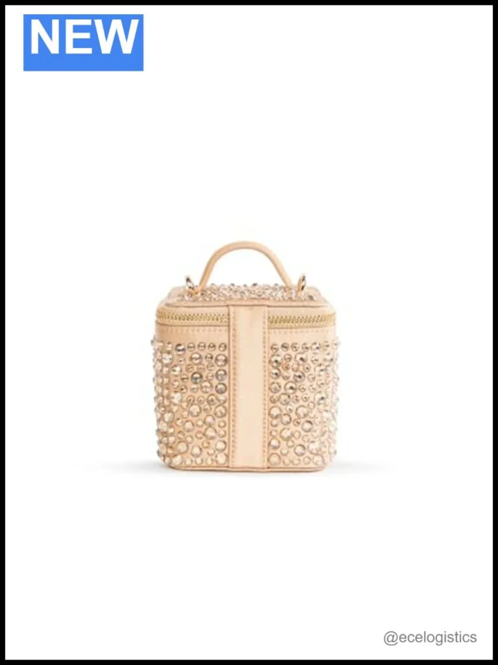 Bedazzled Satin Vanity Case with Dual Zip and Adjustable Crossbody Strap